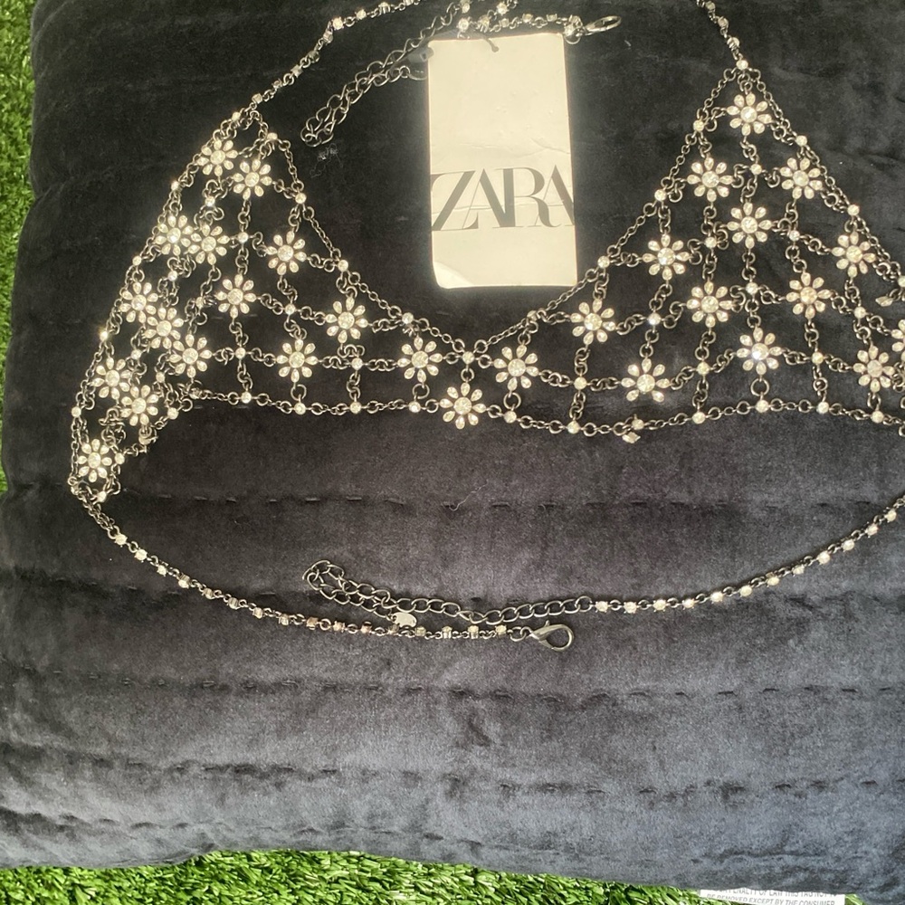 ZARA Silver Floral Crystal Chain Bralette